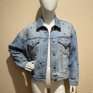 Women's 4th of July Denim Jacket with Star Embroidery